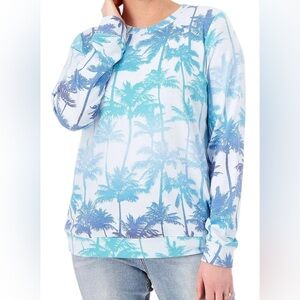 EUC, Denim & Co. Blue Palm Tree Print Light weight Sweatshirt/coverup
